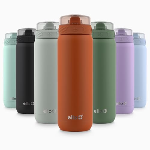 Ello Cooper 32oz Stainless Steel Water Bottle with Straw and Carry Handle, Double Walled and Vacuum Insulated Metal, Leak Proof Locking Lid with Soft Silicone Spout, Reusable, BPA Free, Yucca