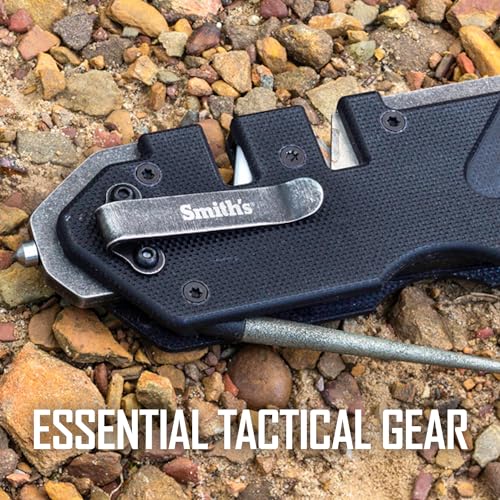 Smith’s Pocket Pal Tactical Knife Sharpener - 2 Stage Sharpener & Diamond Sharpening Rod - Pocket Clip - Outdoor Hunting Knife & Hook Sharpener - Compact & Lightweight