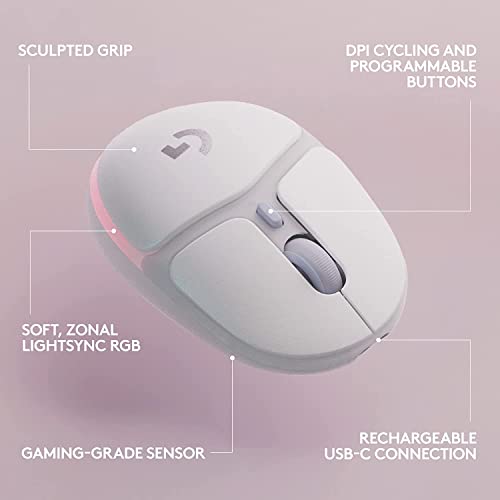 Logitech G705 Wireless Gaming Mouse, Customizable LIGHTSYNC RGB Lighting, Lightspeed Wireless, Bluetooth Connectivity, Lightweight, PC/Mac/Laptop - White Mist