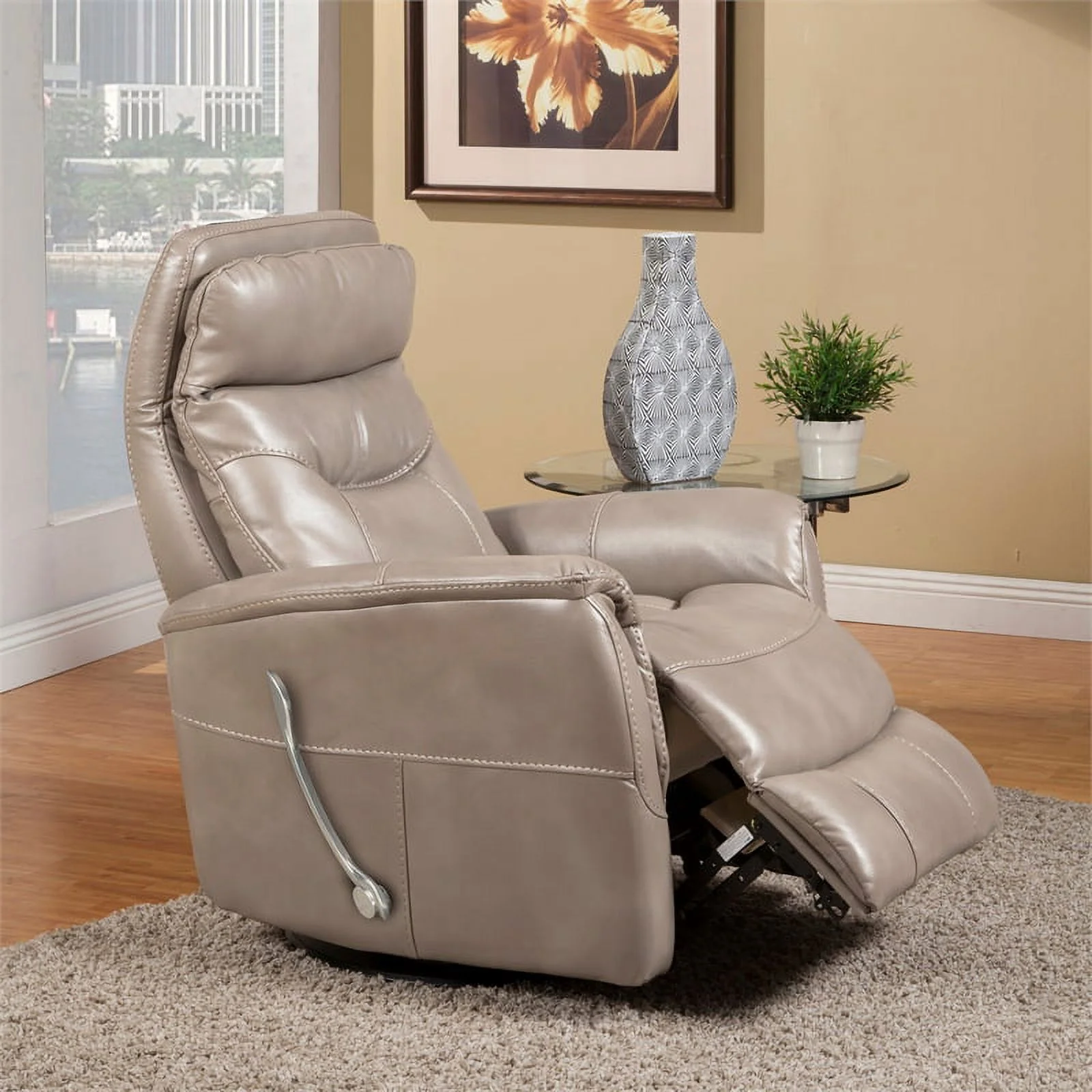 Bowery Hill Polyester/PU Manual Swivel Glider Recliner in Linen Brown