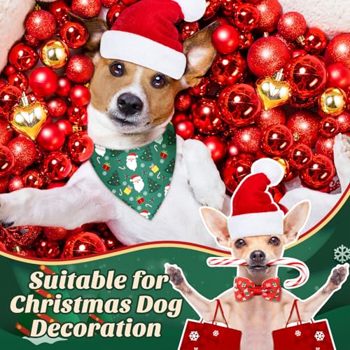 Sanwuta 50 Pcs Christmas Dog Bandanas and Collar Bow Ties Set 25 Bandanas Bulk 25 Xmas Charm Dog Collar Pet Triangle Pet Scarf Bowtie for Small Medium Large Holiday Costume