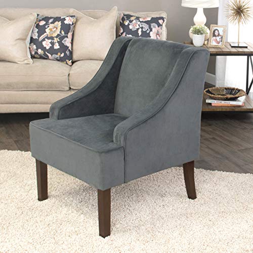 HomePop Velvet Swoop Arm Accent Chair, Suri Blue