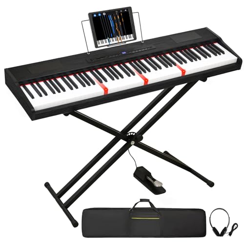 Digital Piano 88 Key Semi Weighted Keyboard, Piano Keyboard 88 Key for Beginners with Lighted Up Keys, Portable Electric Piano with Adjustable Stand,Carrying Case,Sustain Pedal,Headphone (Black)