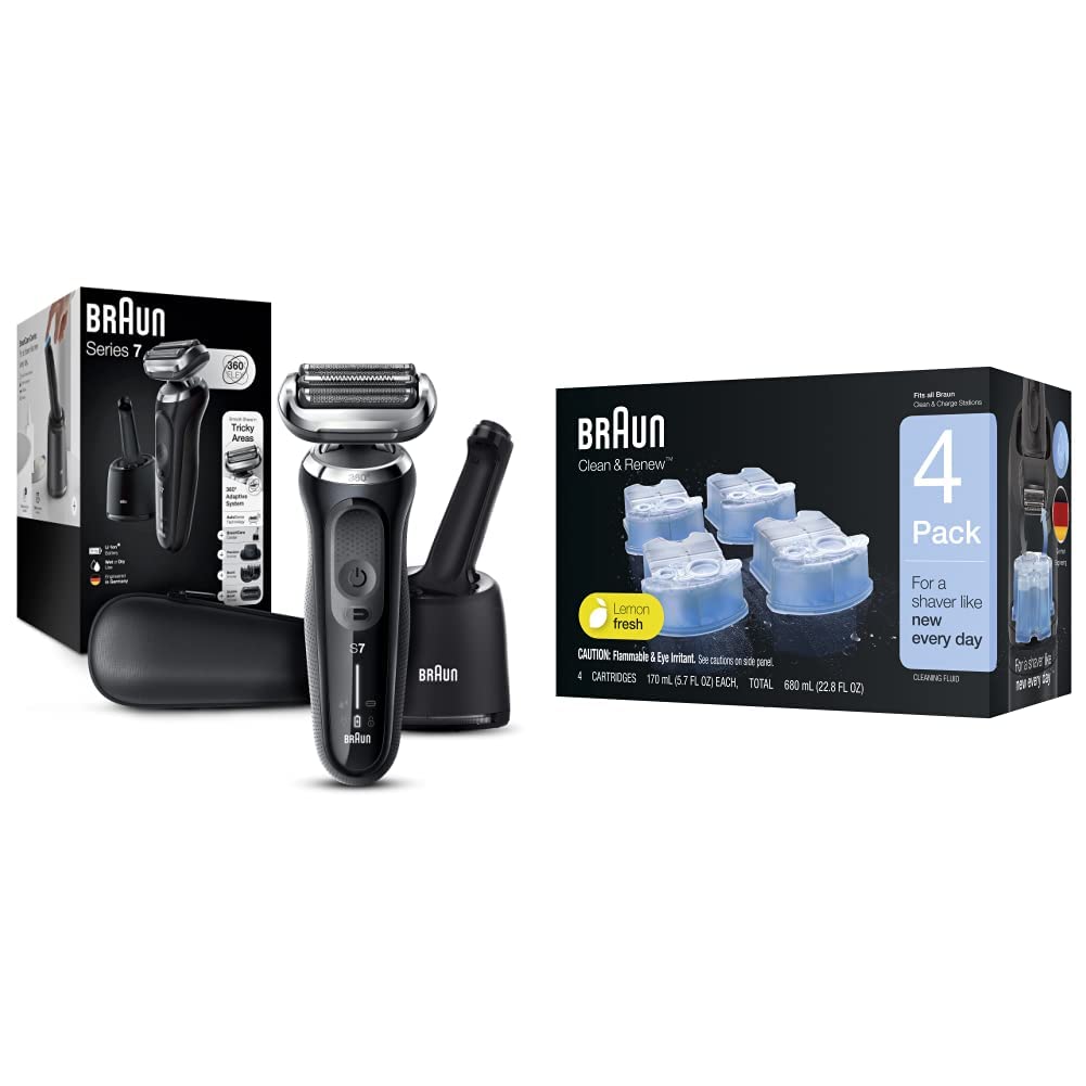 Braun Electric Razor for Men, Series 7 7085cc 360 Flex Head Electric Shaver with Beard Trimmer, Rechargeable, Wet & Dry, 4in1 SmartCare Center with Clean & Renew Refill Cartridges, 6 Count, Pack of 1