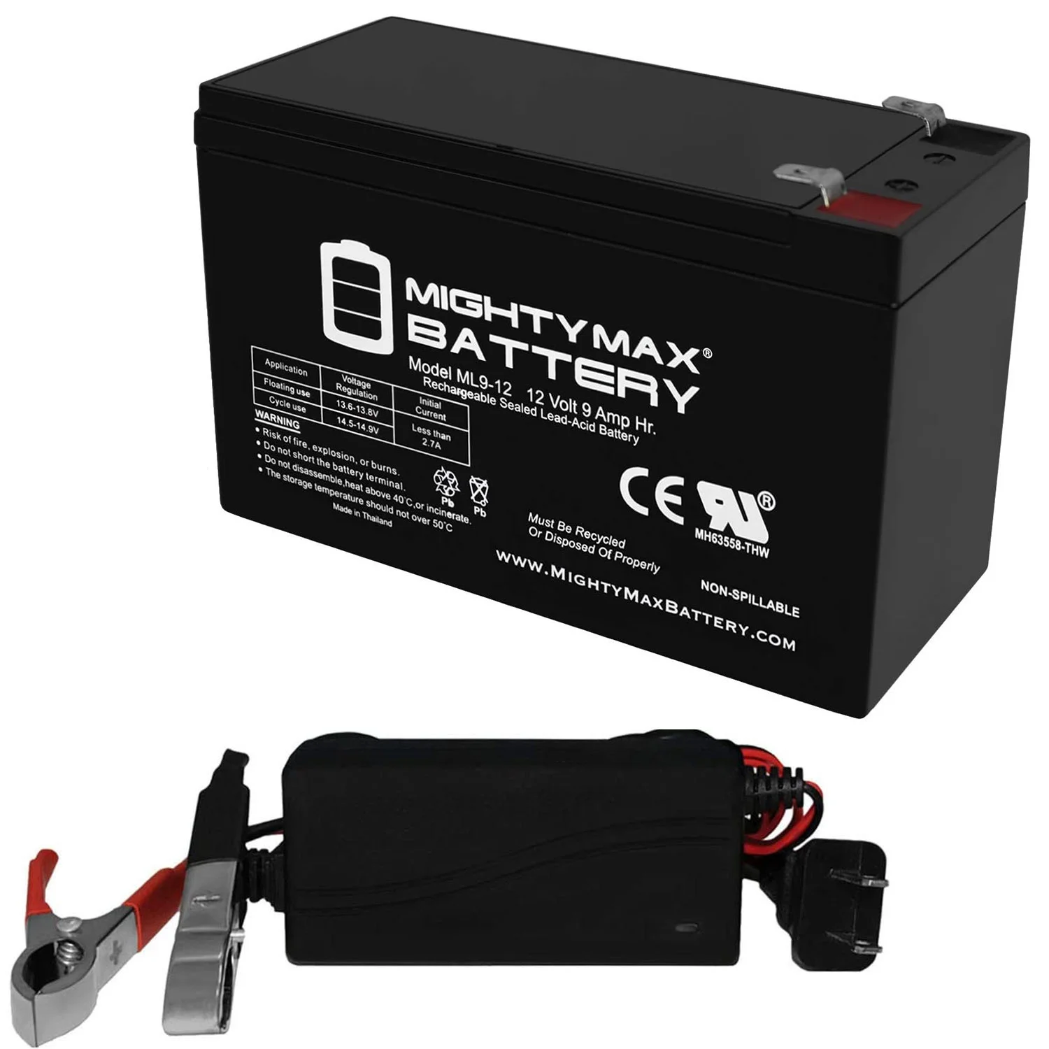12V 9AH SLA Battery Replacement for Exide EMF-5 + 12V 1Amp Charger