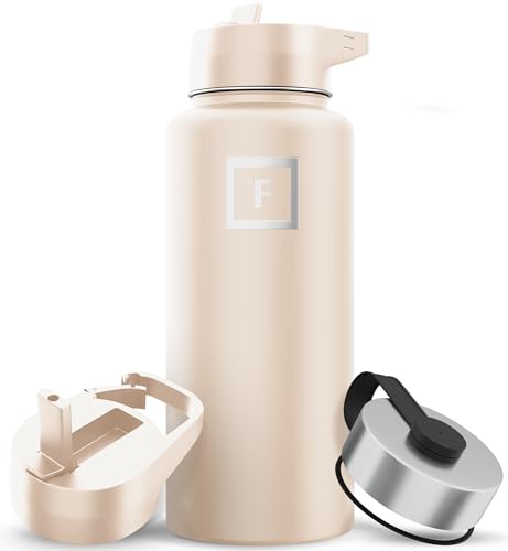 IRON °FLASK Camping & Hiking Hydration Flask with 3 Lids - Stainless Steel, Double Walled & Vacuum Insulated Water Bottle - Leak Proof & BPA Free 32 Oz