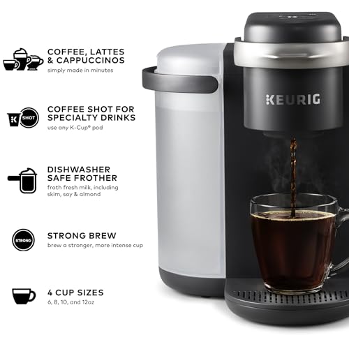 Keurig K-Cafe Single-Serve K-Cup Coffee Maker, Latte Maker and Cappuccino Maker, Comes with Dishwasher Safe Milk Frother, Coffee Shot Capability, Compatible with all Keurig K-Cup Pods, Dark Charcoal