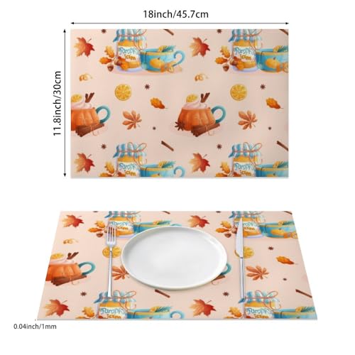 Fall Pumpkin Jam Place Mats Faux Leather 12 X 18 Inch Wide Placemats for Dining Table Cartoon Harvest Pattern Table Placemats Non Slip Western Kitchen Decor Halloween Christmas Dinner Party 6 Pack