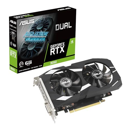 ASUS Dual NVIDIA GeForce RTX 3050 6GB OC Edition Gaming Graphics Card - PCIe 4.0, 6GB GDDR6 Memory, HDMI 2.1, DisplayPort 1.4a, 2-Slot Design, Axial-tech Fan Design, 0dB Technology, Steel Bracket