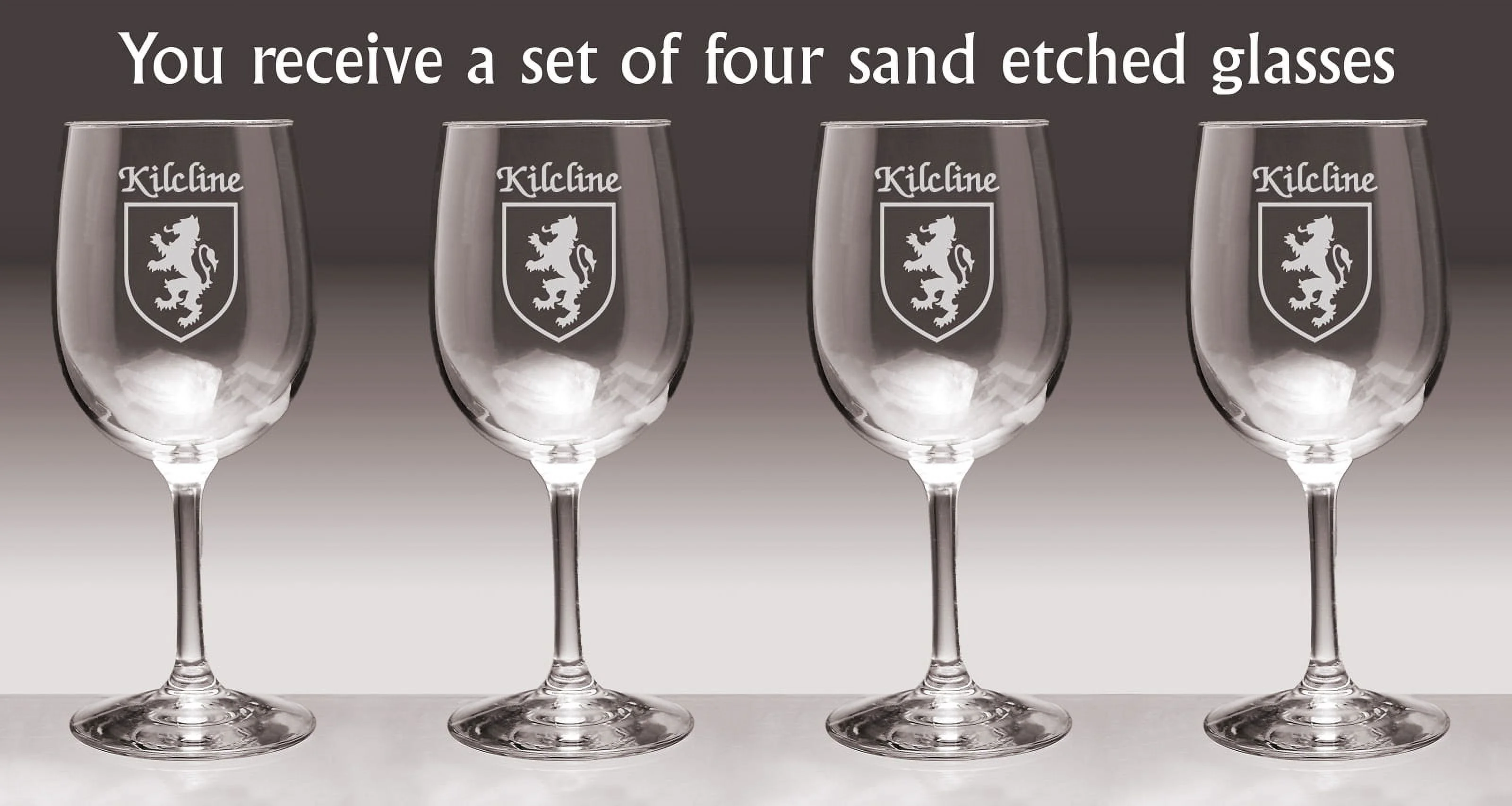 Kilcline Irish Coat of Arms Wine Glasses - Set of 4 (Sand Etched)