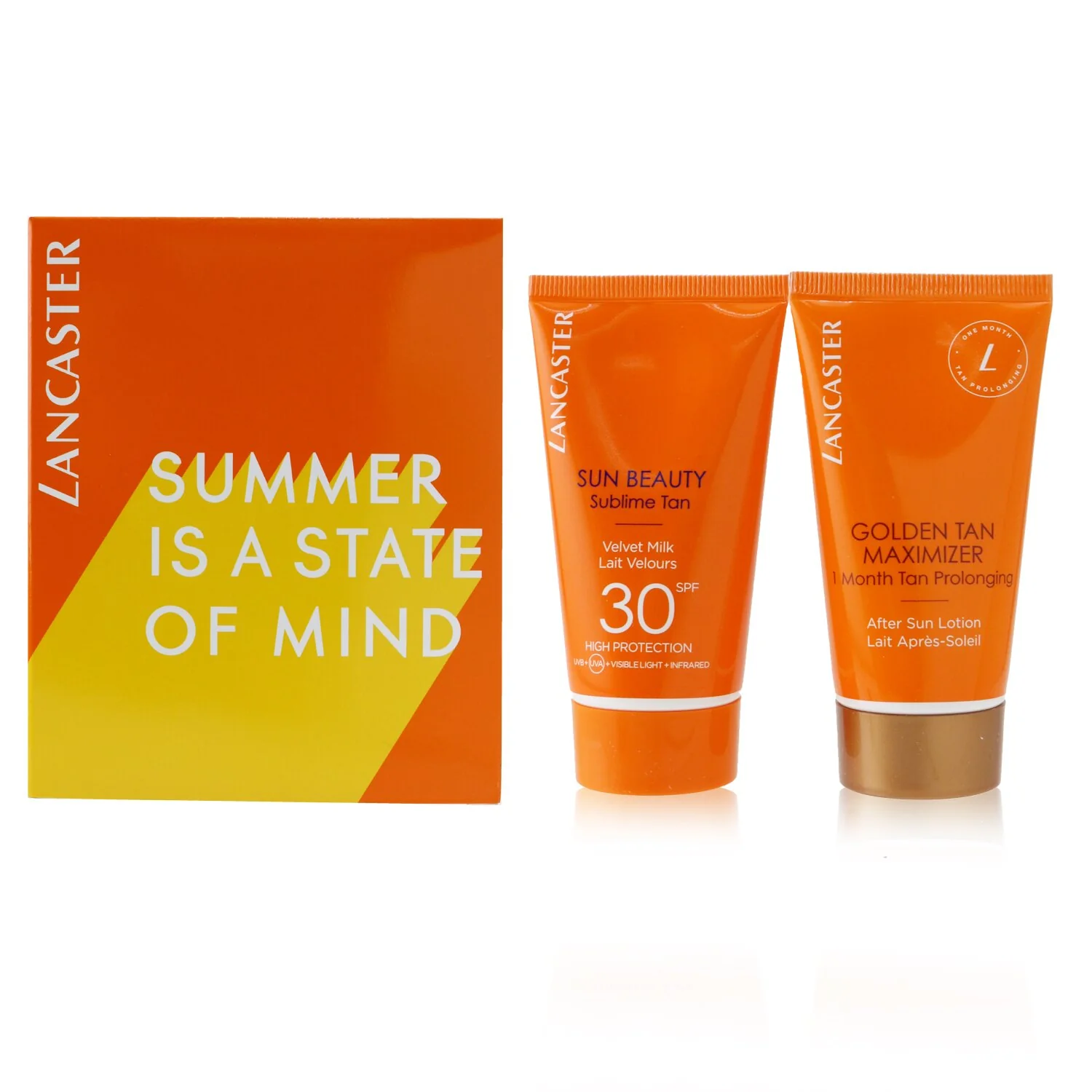 Lancaster Summer Is A State of Mind Set: 1x Sun Beauty Sublime Tan Velvet Milk SPF 30 - 50ml/1.7oz + 1x Golden Tan Maximizer After Sun Lotion - 50ml/1.7oz  2pcs