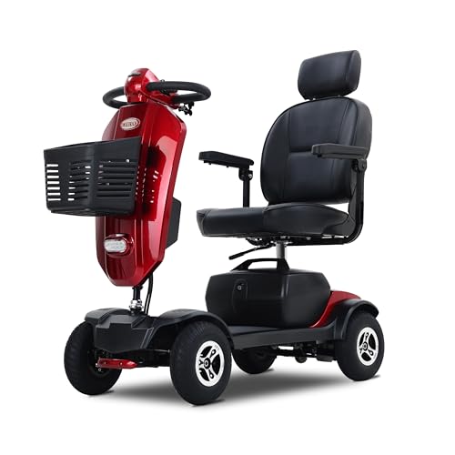 Outdoor Compact Mobility Scooter with Front & Back Light, Foldable Electric Powered Mobile Wheelchair for Seniors, Adults, Collapsible & Compact 4 Wheel Mobility Scooter for Travel with Family,