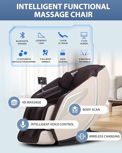 4D Massage Chair: Full Body Zero Gravity Massage Chair Full Body SL Track Chair Massage Black