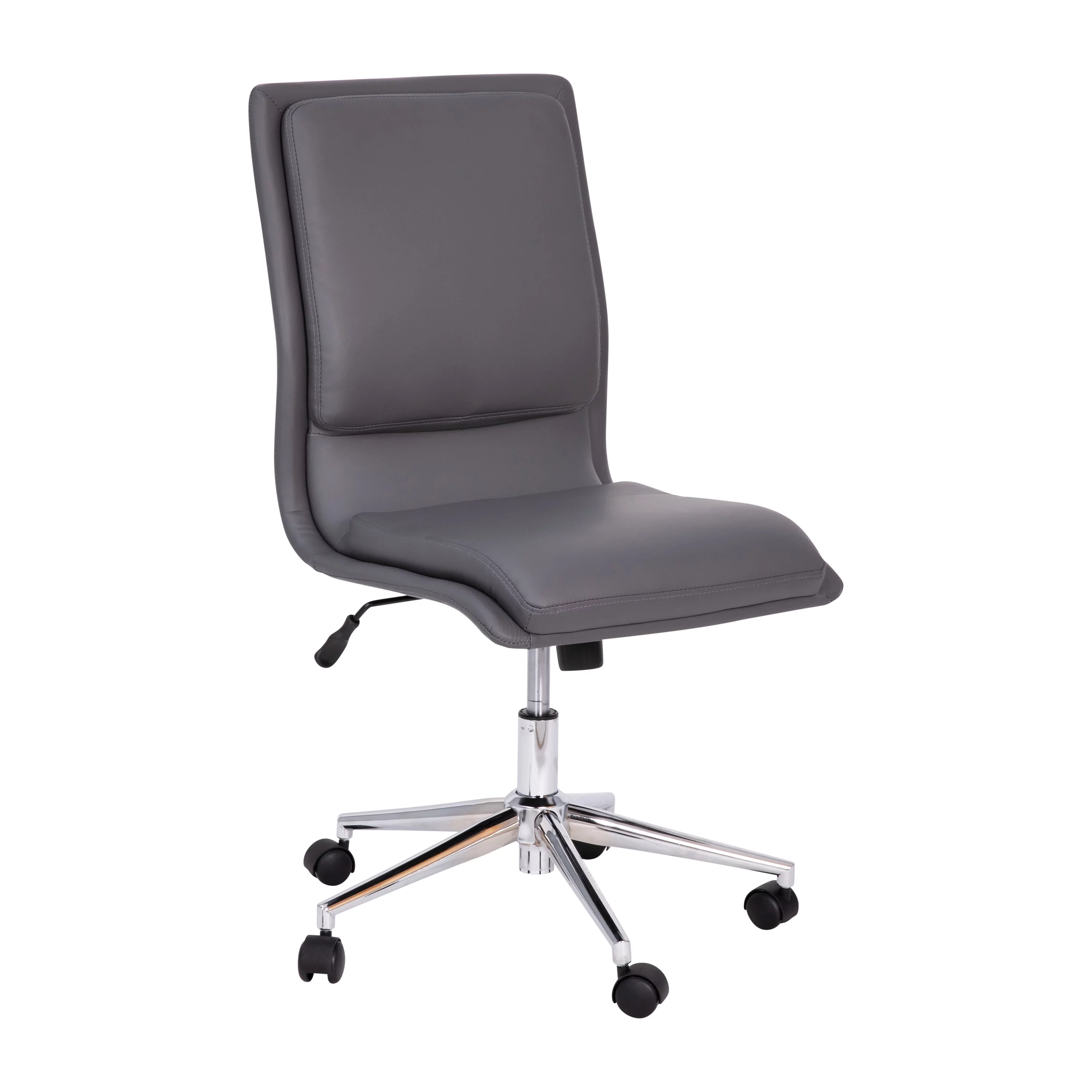 BizChair Mid-Back Armless Swivel Task Office Chair with LeatherSoft and Adjustable Chrome Base, Gray