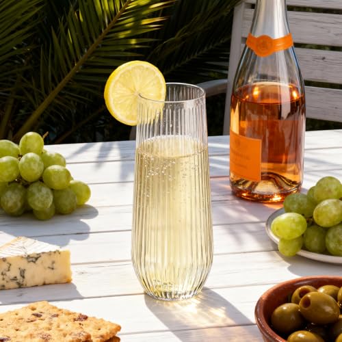 Goodluck 48pack Clear Disposable Champagne Flutes，9oz Stemless Champagne Flutes,Stemless Disposable Clear Plastic Toasting Glasses for Weddings, Birthday Parties, Family Gatherings, Bars