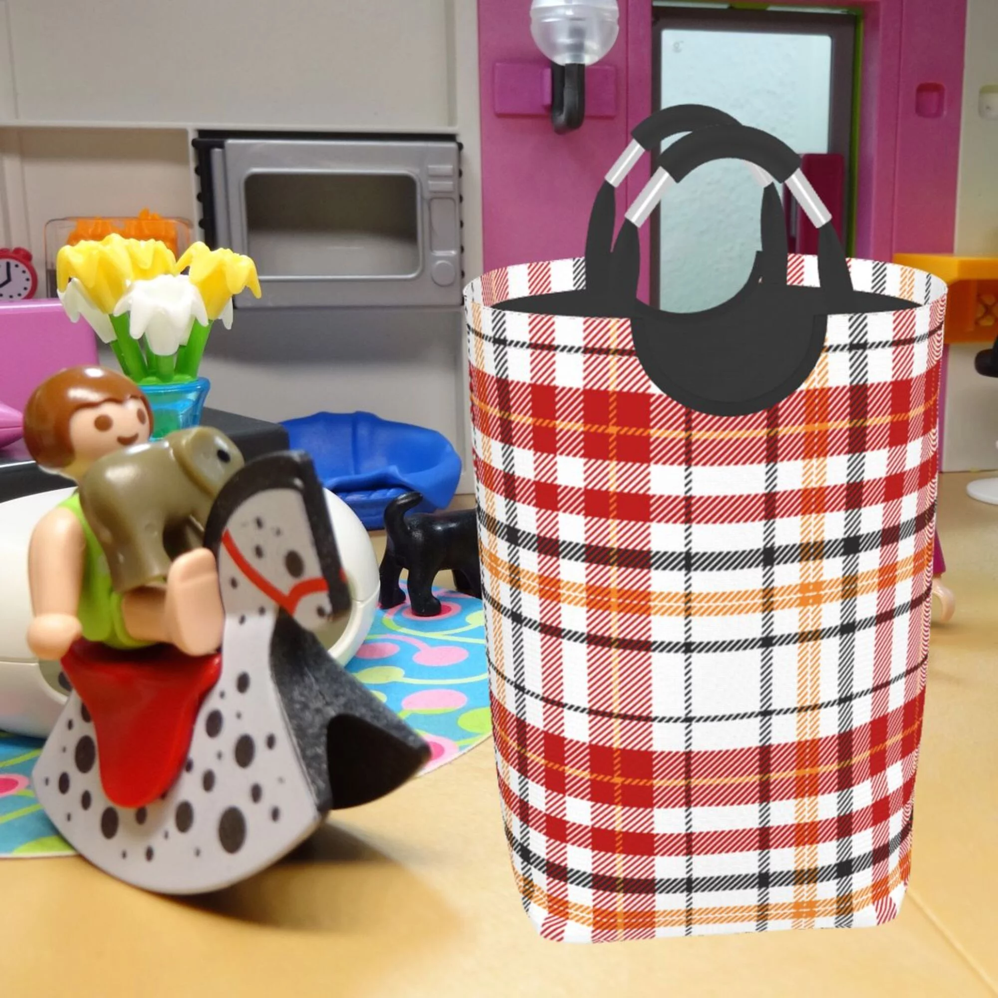 TEQUAN 50L Large Rectangular Laundry Hamper with Aluminum Handles, Red Scottish Grid Lines Prints Waterproof Foldable Dirty Clothes Basket