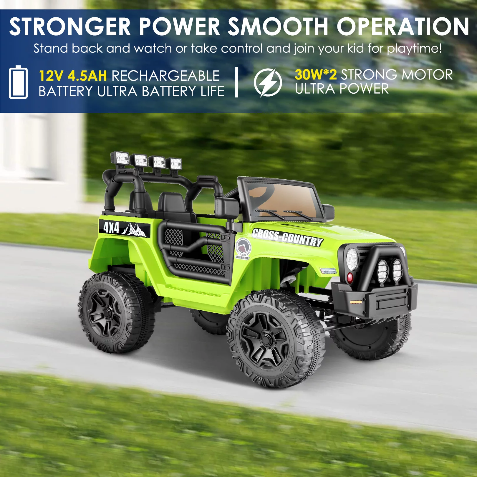 Vibespark 12V Ride On Truck, Kids Electric Vehicles w/ Remote Control, 4.5Ah Powered Electric Ride On Car with Bluetooth Music, Spring Suspension, LED Lights, Kids Ride on Toys - Green