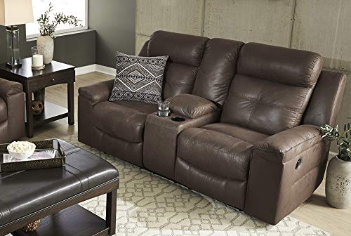 Signature Design by Ashley Jesolo Modern Faux Leather Manual Pull Tab Double Reclining Sofa, Dark Brown