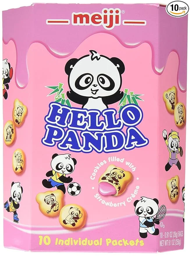 Meiji Hello Panda Family Pack Cookies, Strawberry, 9.1 oz (10 Individual Packets)