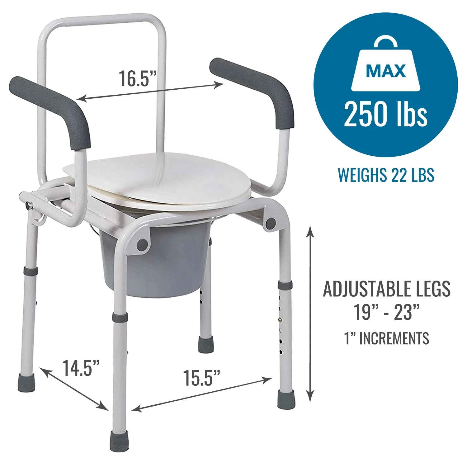 DMI Portable Toilet for Adults, Deluxe Commode For The Elderly, FSA HSA Eligible, Drop Arm Commode For Easy Transfers, Steel Portable Toilet or Porta Potty, Easy No Tool Assembly, White