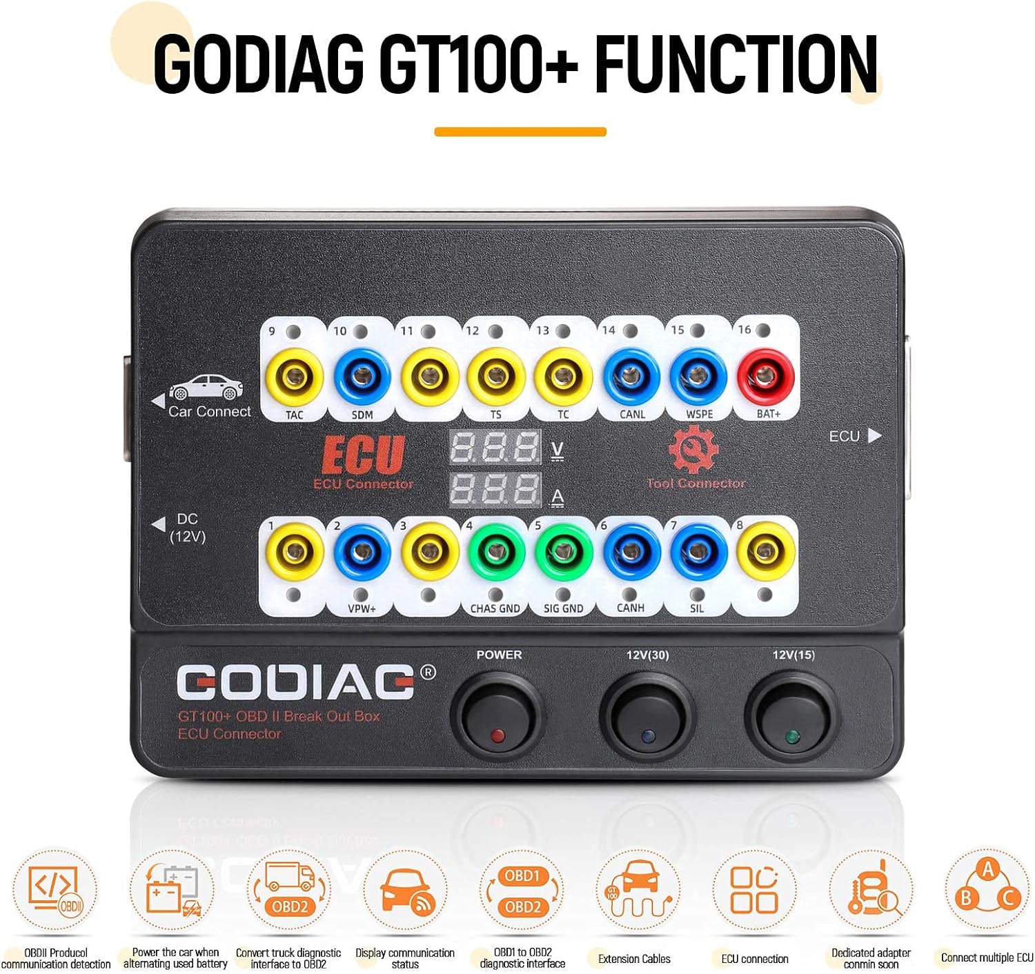 Godiag GT100+ OBDII Breakout Box, OBD CAN Breakout Box, OBDII Protocol Detector ECU Bench Tool