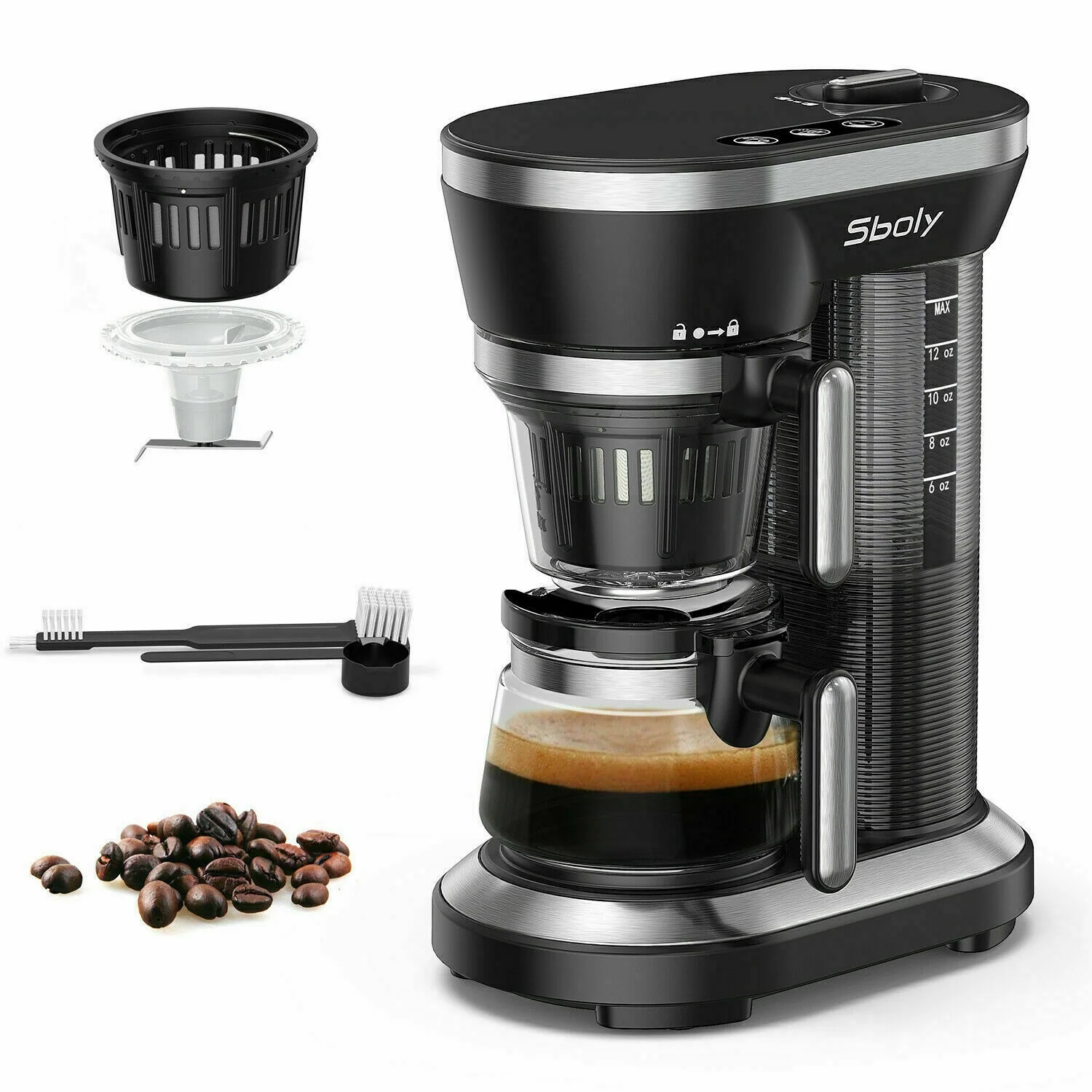 Sboly Automatic Coffee Maker & Grinder Single Cup Grind and 5 Mins Fast Brew