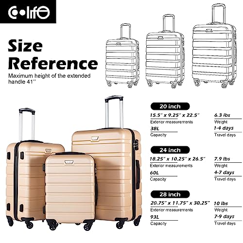 Coolife Luggage 4 Piece Set Suitcase Spinner Hardshell Lightweight TSA Lock
