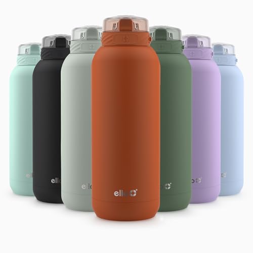 Ello Cooper 32oz Stainless Steel Water Bottle with Straw and Carry Handle, Double Walled and Vacuum Insulated Metal, Leak Proof Locking Lid with Soft Silicone Spout, Reusable, BPA Free, Yucca