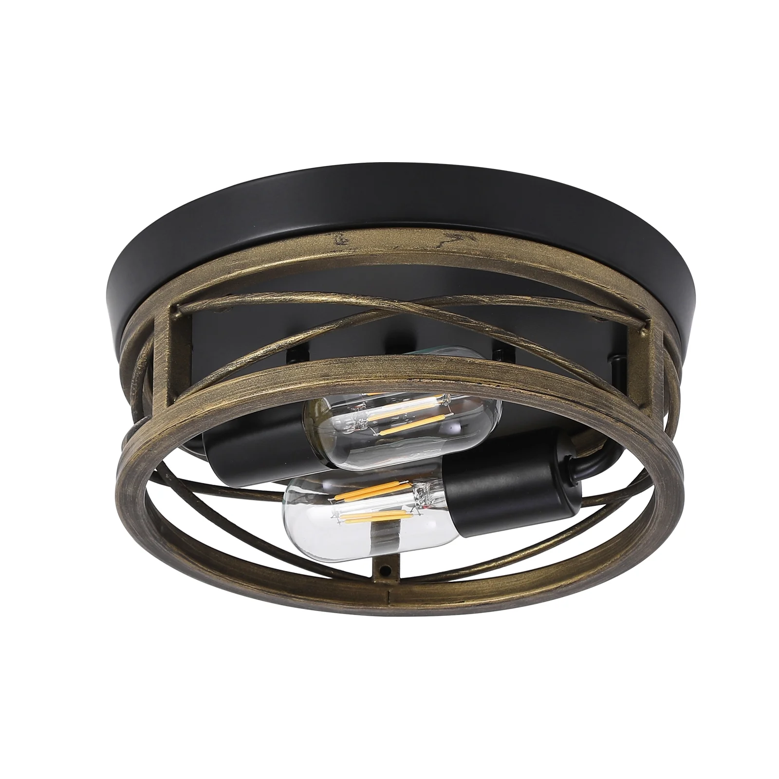 2-Light Flush Mount Ceiling Light Fixture 24cm Bronze Round Retro Iron Art Metal Ceiling Light Fixture for Bedroom Living Room Dining Room Kitchen Porch