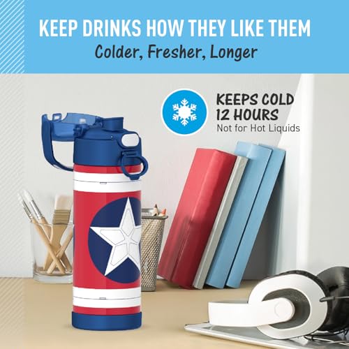 THERMOS FUNTAINER 16 Ounce Stainless Steel Vacuum Insulated Bottle with Wide Spout Lid, Apricot