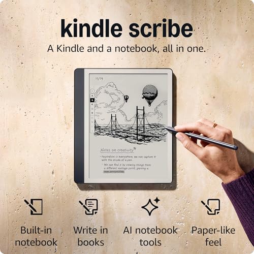 New Amazon Kindle Scribe (64GB) - Redesigned display with uniform borders. Now write directly on books and documents. With built-in notebook summarization. Includes Premium Pen - Tungsten + 3 months of Kindle Unlimited (with auto-renewal)