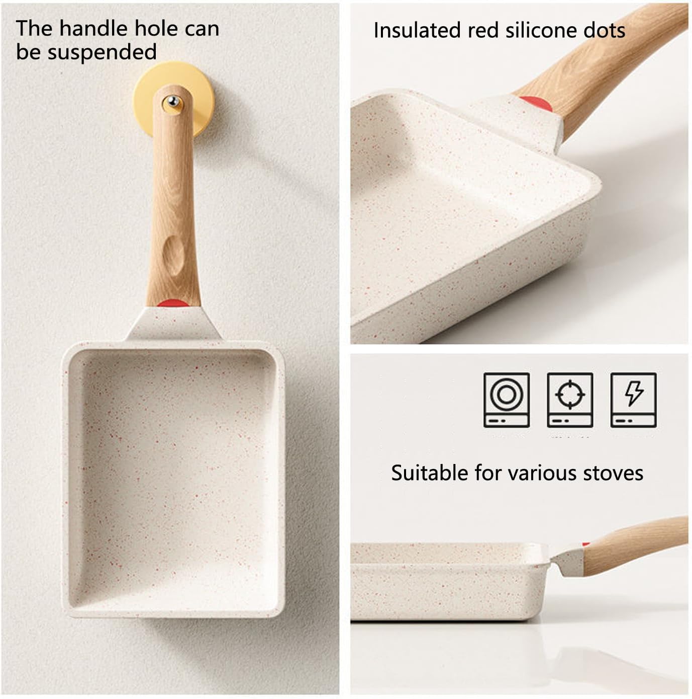 Tamagoyaki Pan,Japanese Omelette Pan,White Tamagoyaki Egg Pan, Non Stick Rectangle Pan,Small Frying Pan 6 X 7 Inch