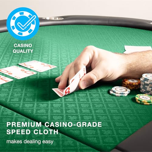 Brybelly 10-Person Foldable Poker Table with Suited Speed Cloth and Jumbo Stainless Steel Cupholders (Green, 84 Inch)