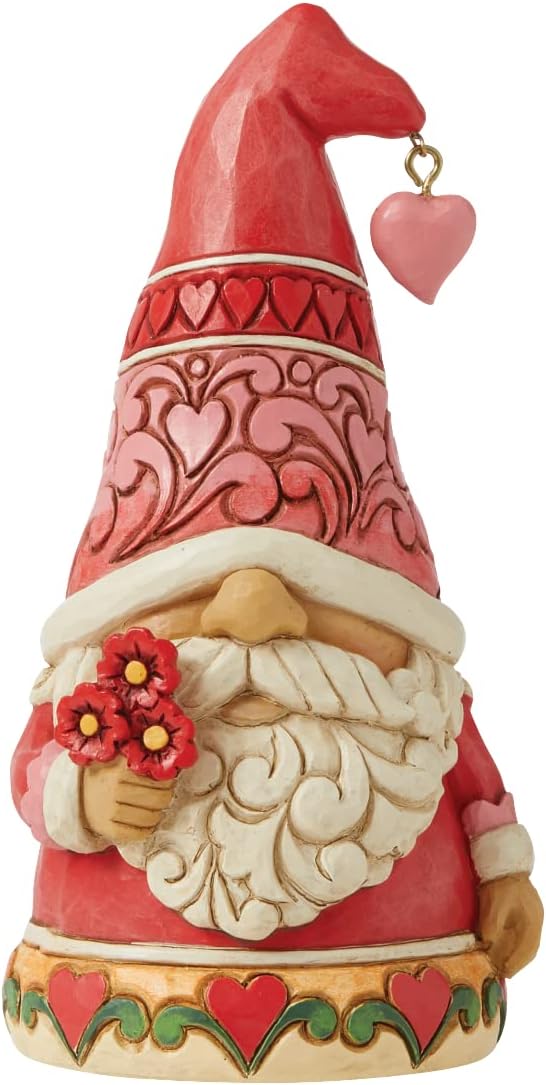 Enesco Jim Shore Heartwood Creek Love and Hearts Gnome Holding Flowers Figurine, 5 Inch, Multicolor
