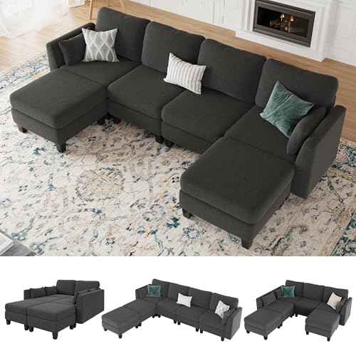 Modular Sectional Sofa, Convertible U Shaped Sofa Couch with High Density Memory Foam, 6 Seat Comfy Modular Sofa Couch for Living Room, Modern U Shaped Sectional Sofa, Dimgrey