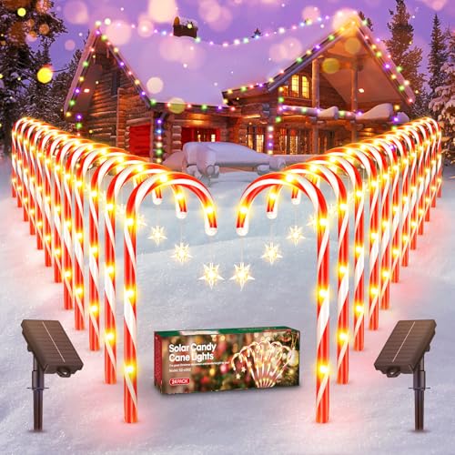 Christmas Decorations Outdoor, 12 Pack Solar Candy Cane Lights Christmas Yard Decorations with 10 Modes and Bright 72 LED, 28ft Longer Waterproof Candy Cane Pathway Lights Xmas Gift