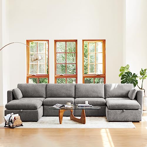 CHITA Oversized Modular Sectional Sofa, FSC Certified L Shaped Sectional Couches for Living Room, 112 inch Width,4 Seat Modular Sofa with Storage Ottoman, Linen