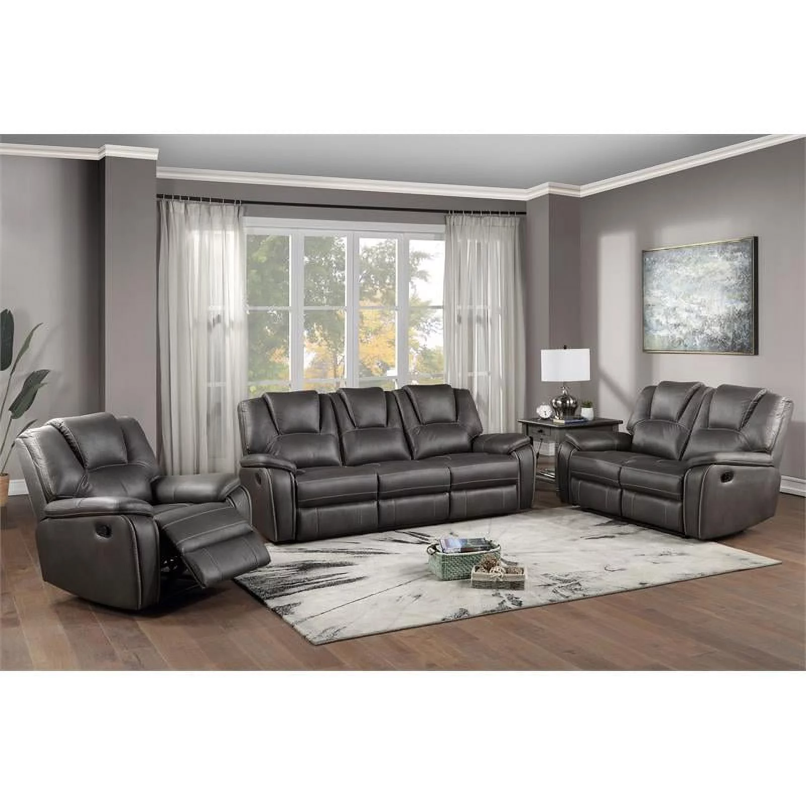 Bowery Hill Transitional Charcoal Gray Faux Leather Manual Recliner