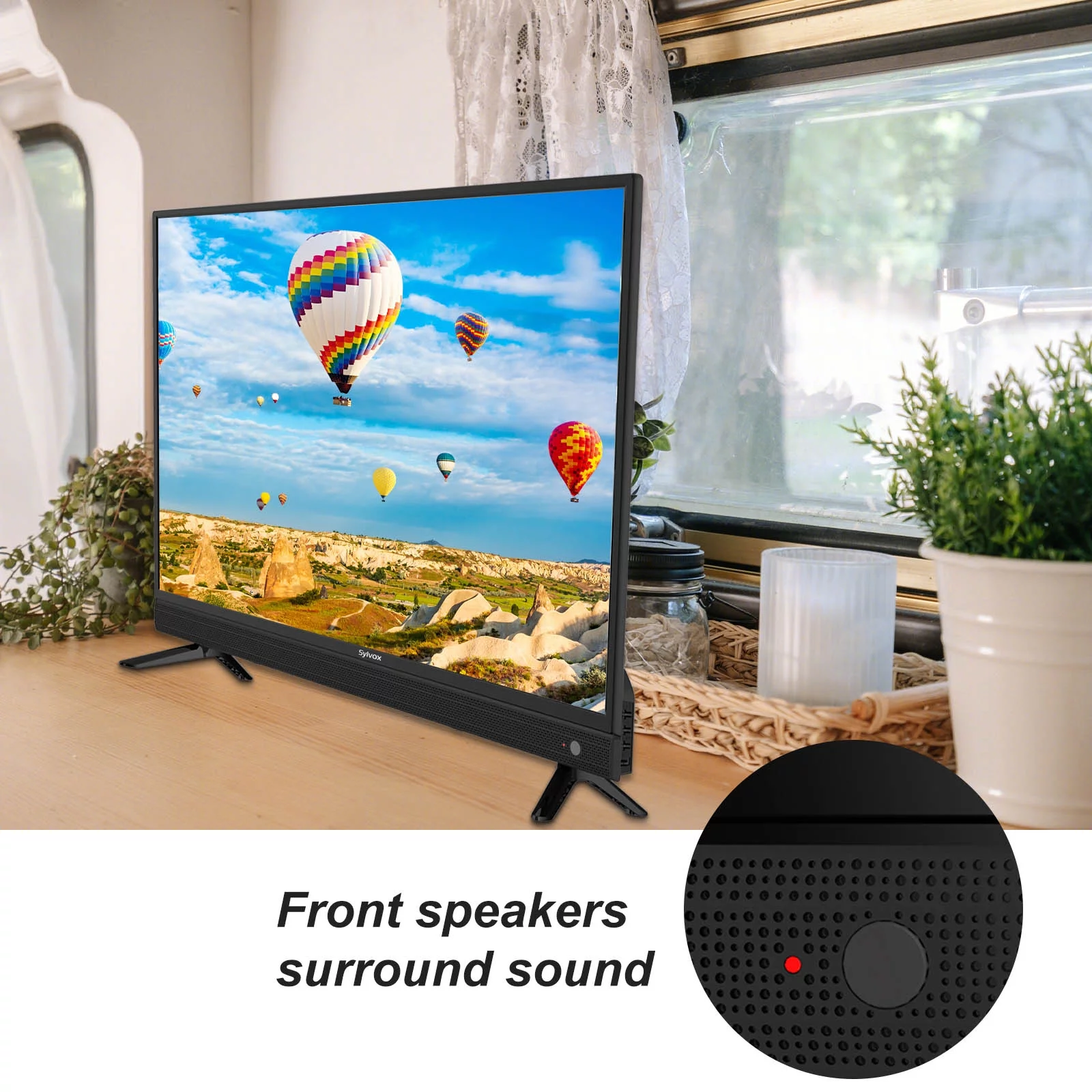 Sylvox 32inch RV TV, 12 Volt DC Powered 1080P FHD TV for RV Camper Integrated ATSC Tuner, Built-in Hifi Speaker FM Radio