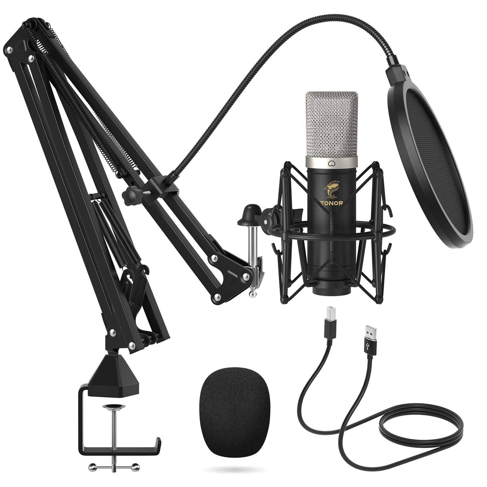 Condenser Microphone 192kHz/24Bit, Tonor USB Cardioid Computer Mic Kit with Upgraded Boom Arm/Spider Shock Mount for Recording, Streaming, Gaming,
