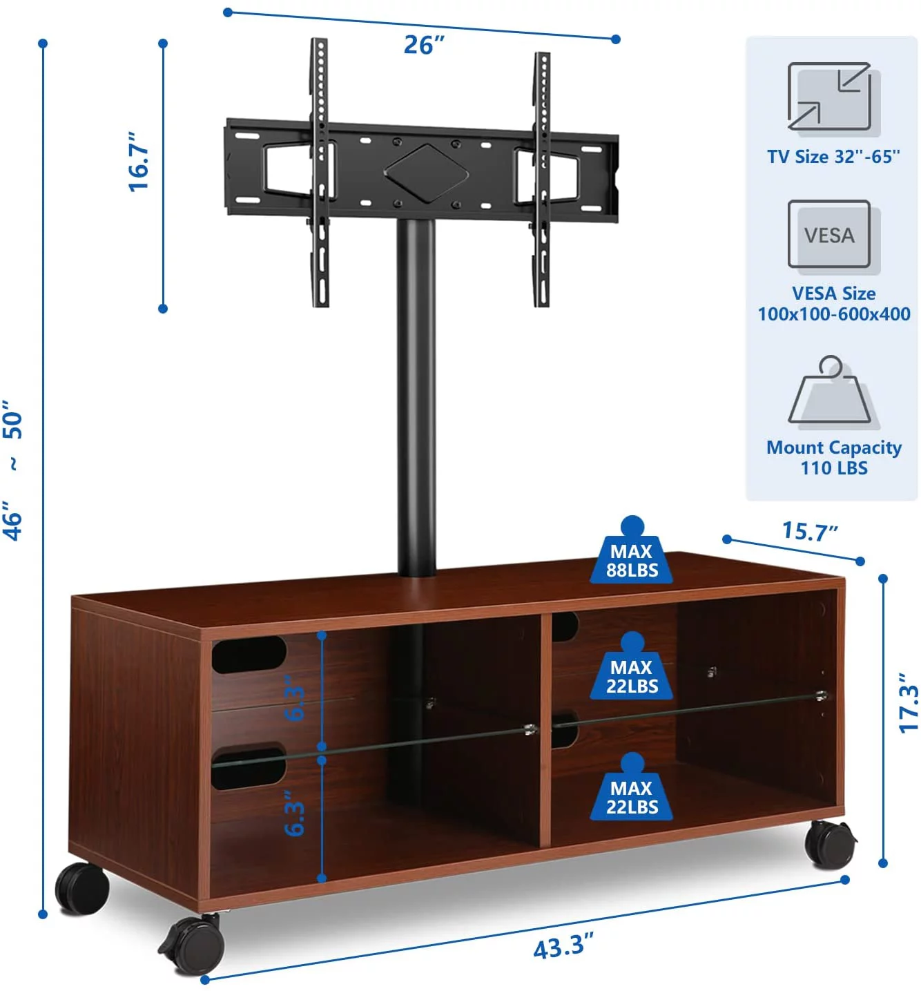 YOMT Wood Storage TV Stand with Mount for TVs up to 65