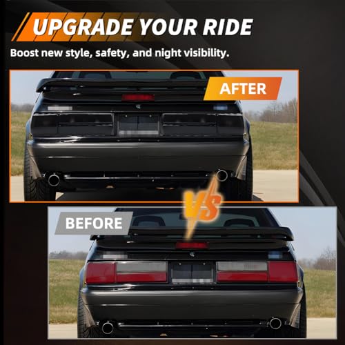 Tail Light Compatible with Fo-rd Mus-tang 1987-1993, [DOT] [Waterproof] Brake Rear Lamp with Housing (Left + Right), Replace OEM #‎E7ZZ-13404-A, E7ZZ-13405-A, FO2801168, FO2800168, Smoked Lens