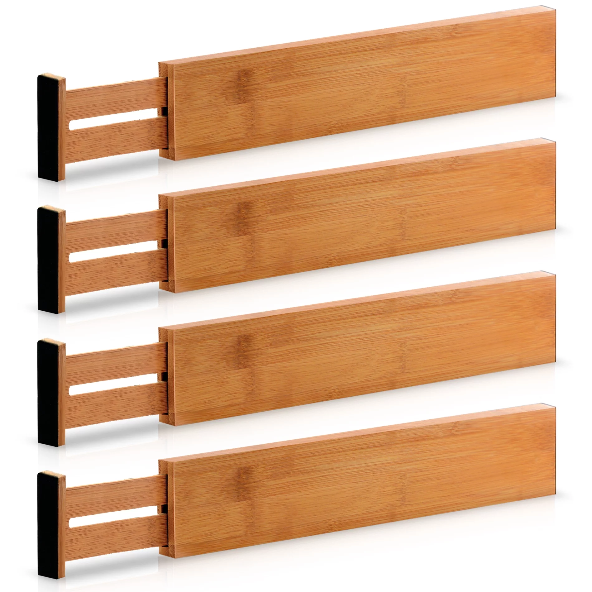 Bambusi Expandable Bamboo Drawer Dividers, Set of 4 Kitchen Organizers, 17 to 22 inches, Natural