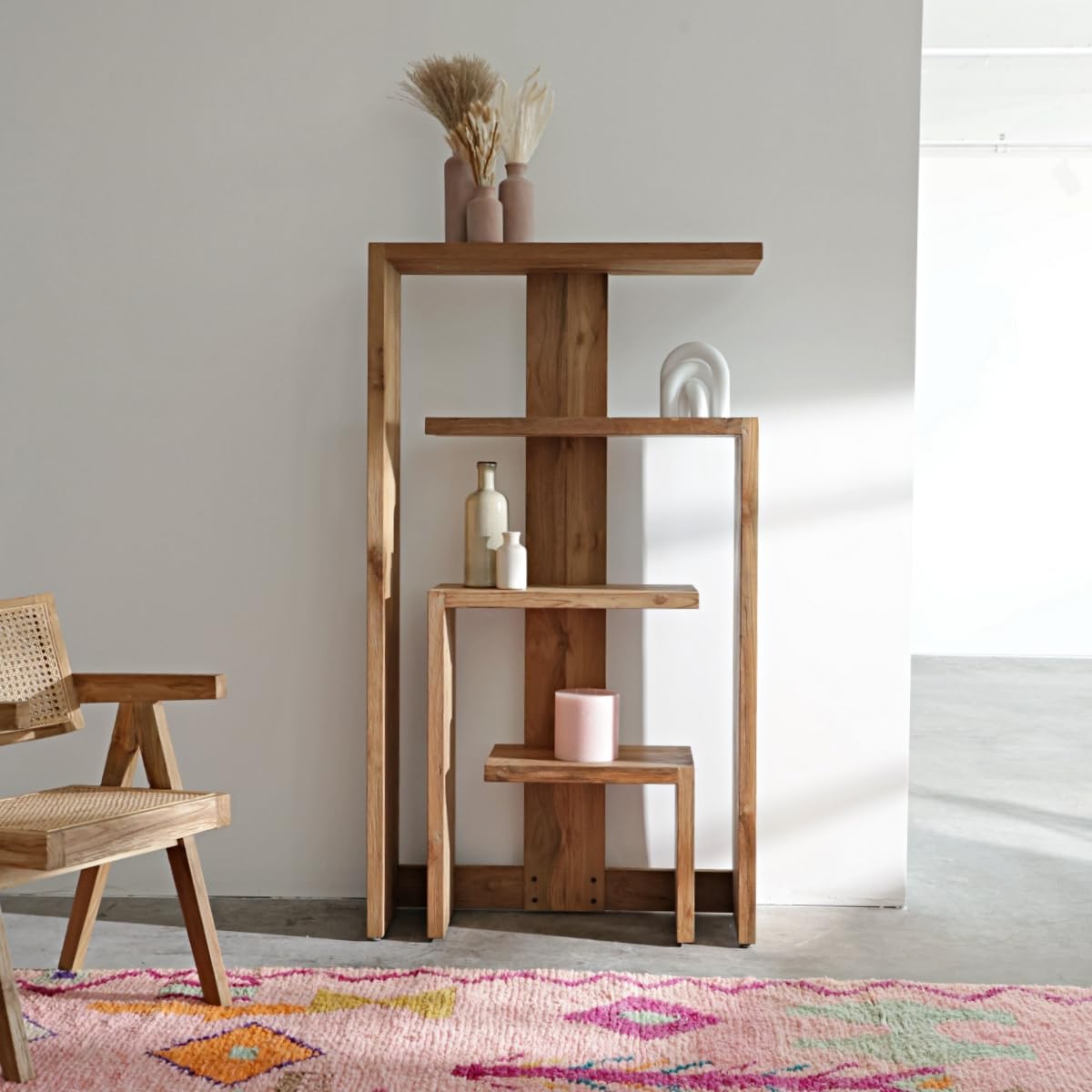 Handcrafted Solid Teakwood Bookshelf | FSC Certified Reclaimed Wood | Organic Natural Finish | Rustic Level 1 Low Distressed | 35.4