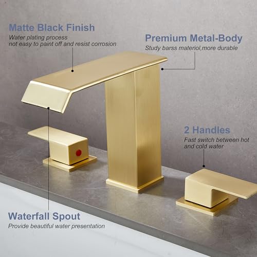 White Gold Faucet Bathroom Vessel Sink Golden Waterfall Spout Faucet Single Handle Bowl Sink Faucet Modern Single Hole Basin Vanity Tall Bathroom Sink Faucet with Pop Up Drain Stopper Supply Hose