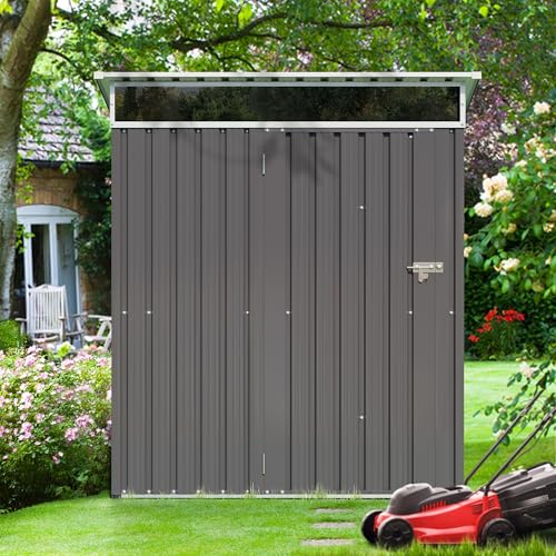 Shintenchi 5x3 FT Outdoor Storage Shed with Window, Outdoor Waterproof Storage Shed Metal Garden Shed with Lockable Single Door,Weather Resistant Tool Storage House Shed for Garden,Backyard,Slate Gray