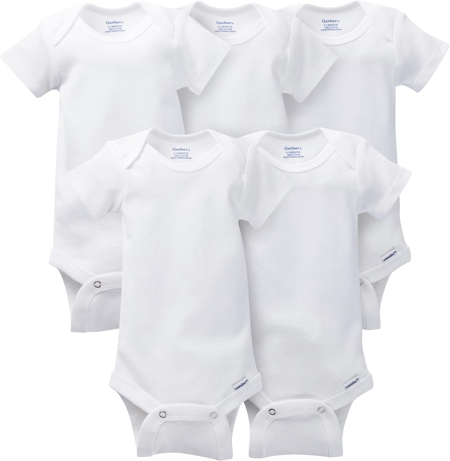 Gerber 5-Pack Baby Neutral White Short Sleeve Onesies Bodysuits