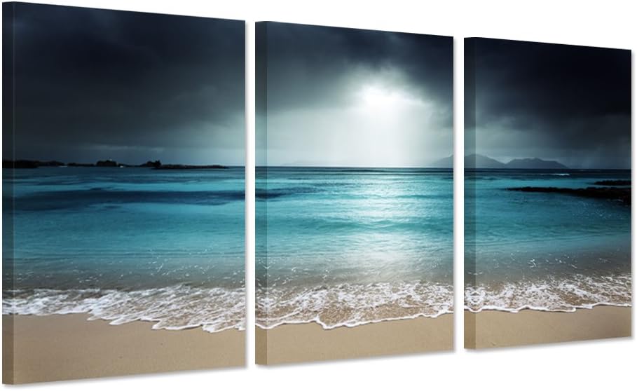 iHAPPYWALL Modern Blue Sea Canvas Wall Art Blue Ocean Seascape Sea Wave The Pictures Beach Landscape Print On Canvas Ready to Hang for Living Room Bedroom Home Office Decor