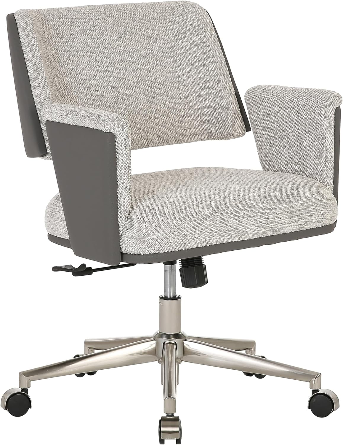 ® JOMA Comfort Picali Bouclé Fabric/Vegan Leather Low-Back Task Chair  White Stone/Gray/Brushed Nickel  BIFMA Compliant