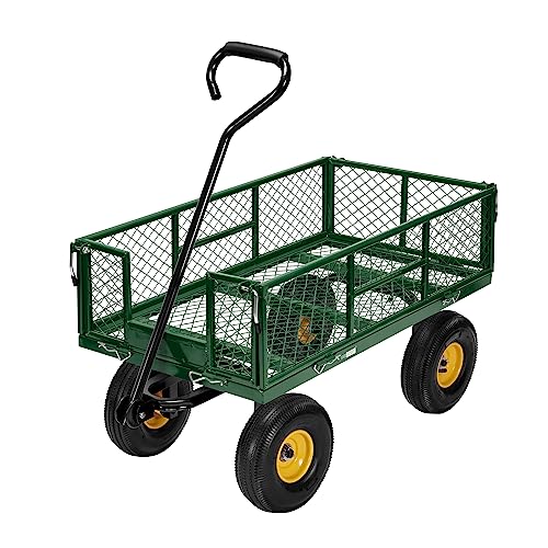 VIVOHOME Heavy Duty 880 Lbs Capacity Mesh Steel Garden Cart Folding Utility Wagon with Removable Sides and 4.10/3.50-4